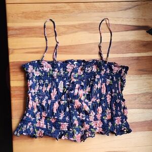 Fp One Free People Floral Smocked Crop Top - Blue and Pink